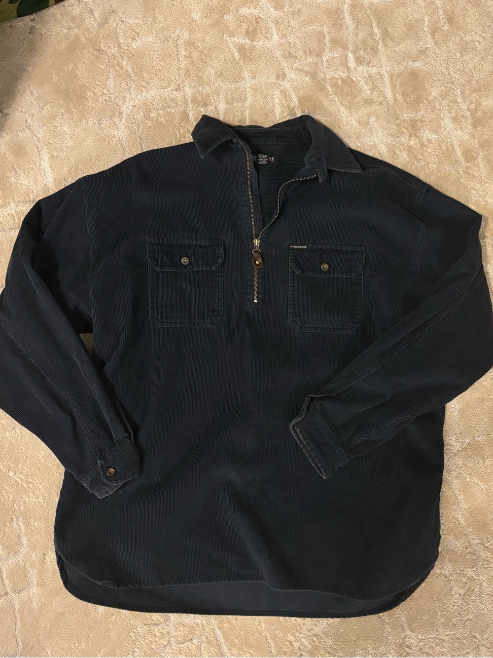 Structure Men's Dark Navy Corduroy Quarter-Zip Shirt Jacket